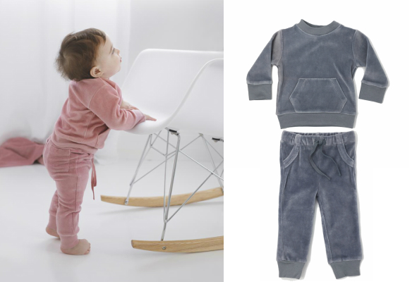 プレゼント ベロア生地のオーガニックコットンであたたかな冬を L Ovedbabyセットアップ Sweatshirt Joggers ママノワ